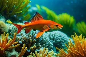 a laranja peixe natação dentro a oceano. gerado por IA foto