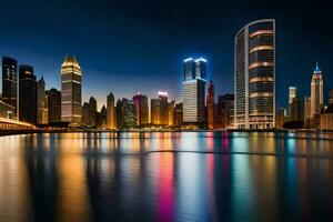 a cidade Horizonte às noite dentro dubai. gerado por IA foto