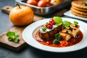 uma prato do Comida com legumes e eu no. gerado por IA foto