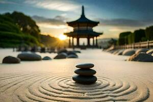 a zen jardim às a japonês jardim dentro Londres. gerado por IA foto