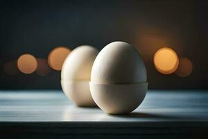 dois ovos em uma mesa com borrado velas. gerado por IA foto