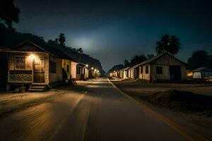 uma grandes exposição fotografia do uma estrada às noite. gerado por IA foto