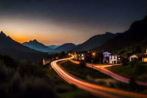 foto papel de parede a céu, montanhas, estrada, luz, a estrada, a estrada, a estrada. gerado por IA