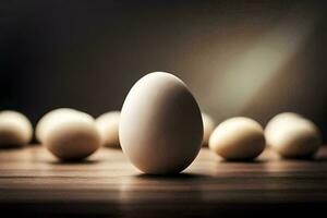 a ovo é em pé Fora a partir de uma grupo do branco ovos. gerado por IA foto
