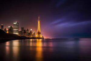 a eiffel torre às noite dentro Paris. gerado por IA foto