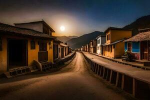 uma rua dentro a Vila do pichincha, Nepal. gerado por IA foto