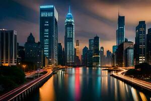 a Chicago Horizonte às noite. gerado por IA foto