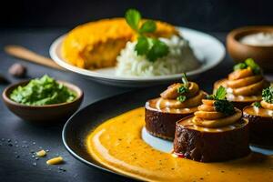 uma prato do Comida com carne e legumes. gerado por IA foto