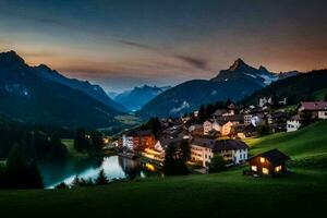 a Vila do pessoa dentro a suíço Alpes. gerado por IA foto