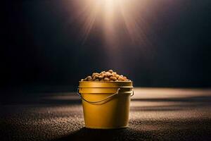 uma balde do amendoim em uma Sombrio fundo. gerado por IA foto