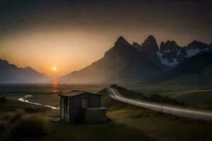 a estrada para a montanhas. gerado por IA foto