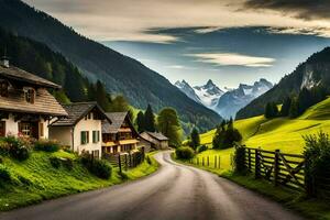 a estrada para a Alpes. gerado por IA foto