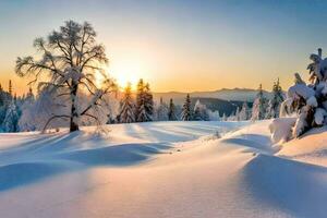 inverno panorama com árvores coberto dentro neve. gerado por IA foto