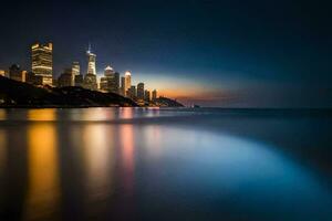 a Chicago Horizonte às noite. gerado por IA foto