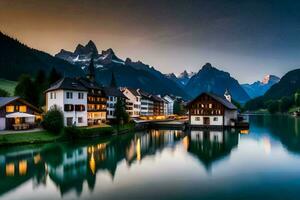 a lindo Cidade do Altenburg dentro a Alpes. gerado por IA foto