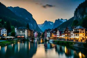 a Cidade do Hallstatt, Áustria. gerado por IA foto