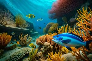 a embaixo da agua mundo do a coral recife. gerado por IA foto