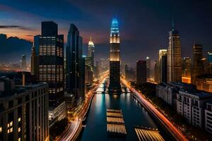 a cidade Horizonte às noite dentro China. gerado por IA foto