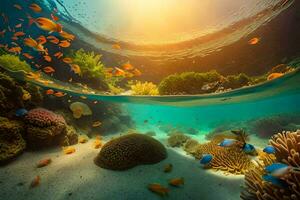 uma coral recife e peixe dentro a oceano. gerado por IA foto