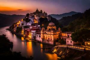 a cidade do rishikesh, Índia. gerado por IA foto