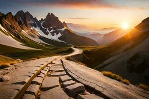 a estrada para a montanhas. gerado por IA foto