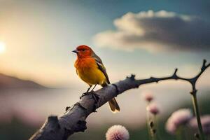 foto papel de parede a céu, pássaro, flores, pôr do sol, pássaro, pássaro, pássaro, pássaro,. gerado por IA