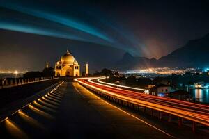 a taj mahal dentro Índia às noite. gerado por IA foto