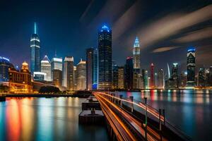 a cidade Horizonte às noite dentro Xangai. gerado por IA foto