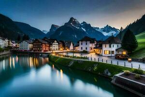 foto papel de parede montanhas, a noite, Suíça, a Alpes, Suíça, a al. gerado por IA