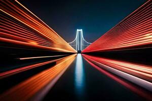 uma grandes exposição fotografia do uma ponte às noite. gerado por IA foto