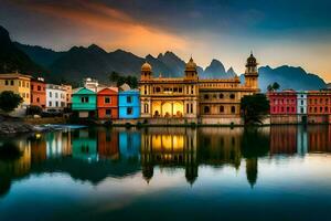 a colorida edifícios do udaipur, Índia. gerado por IA foto