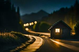 foto papel de parede estrada, a noite, casa, a estrada, a estrada, a estrada, o. gerado por IA