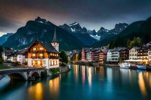 a lindo Cidade do Hallstatt, Suíça. gerado por IA foto