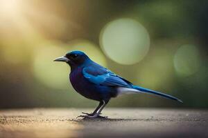 uma azul pássaro com uma branco cabeça e Preto corpo. gerado por IA foto