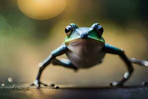 uma rã é em pé em Está traseiro pernas. gerado por IA foto