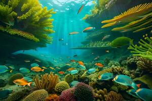 uma coral recife com peixe e de outros marinho vida. gerado por IA foto