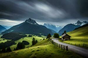 a estrada para a Alpes. gerado por IA foto