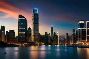 a cidade Horizonte às noite dentro dubai. gerado por IA foto