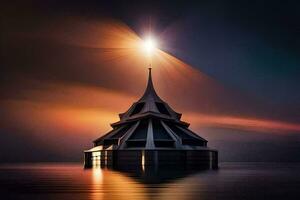 uma Igreja dentro a meio do a oceano. gerado por IA foto