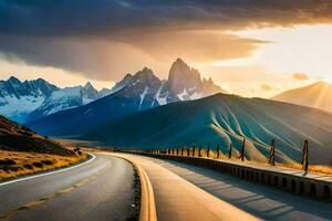 a estrada para a montanhas. gerado por IA foto