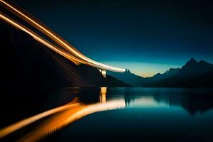 uma grandes exposição fotografia do uma montanha alcance às noite. gerado por IA foto