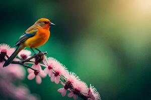foto papel de parede a céu, pássaro, flores, a sol, natureza, primavera, a pássaro,. gerado por IA
