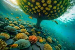 uma árvore do vida embaixo da agua. gerado por IA foto