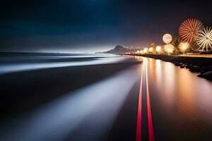 uma grandes exposição fotografia do uma de praia às noite. gerado por IA foto