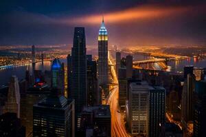 a cidade Horizonte às noite com luzes sobre. gerado por IA foto