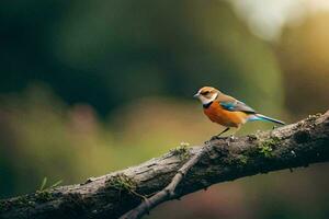 uma pequeno pássaro é sentado em uma ramo. gerado por IA foto