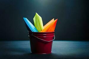 colorida origami dentro uma balde. gerado por IA foto