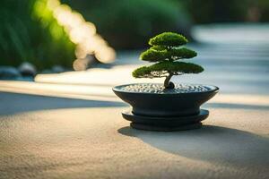 bonsai árvore dentro uma Panela. gerado por IA foto