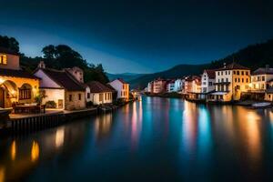 foto papel de parede a noite, casas, rio, Europa, Alemanha, Alemanha. gerado por IA