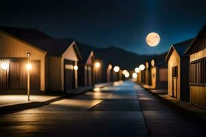 foto papel de parede a lua, rua, casas, a noite, a lua, a céu. gerado por IA